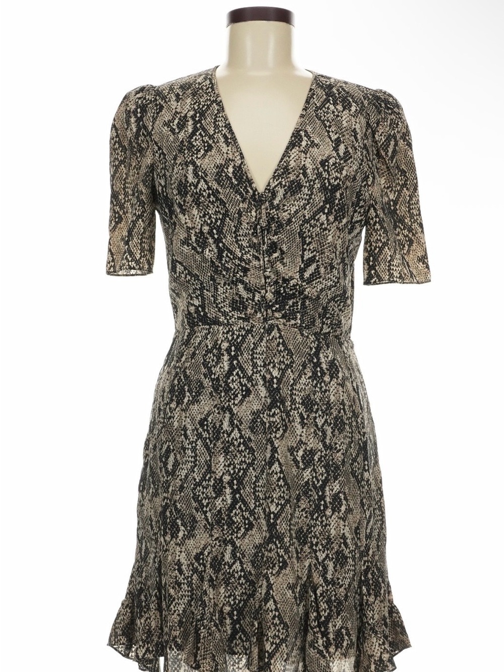 Veronica Beard 100% silk Black and Cream Snake-Print Midi Dress